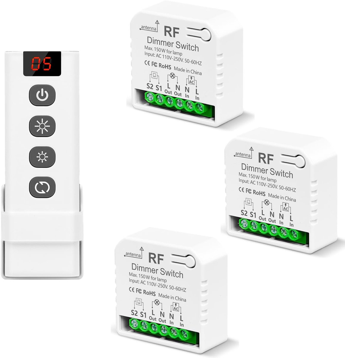 Draadloze Dimmer - Wit - Dimbare Lichtschakelaar met Afstandsbediening - Voor LED en Halogeen