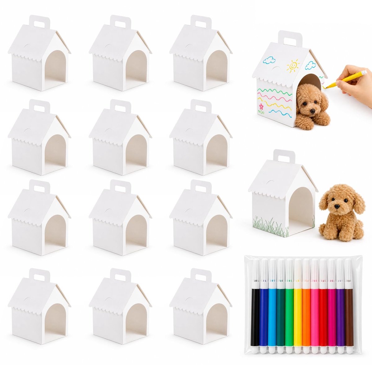 Solidchoice - 12 Stuks Huisvormige Geschenkdozen met Aquarelstiften