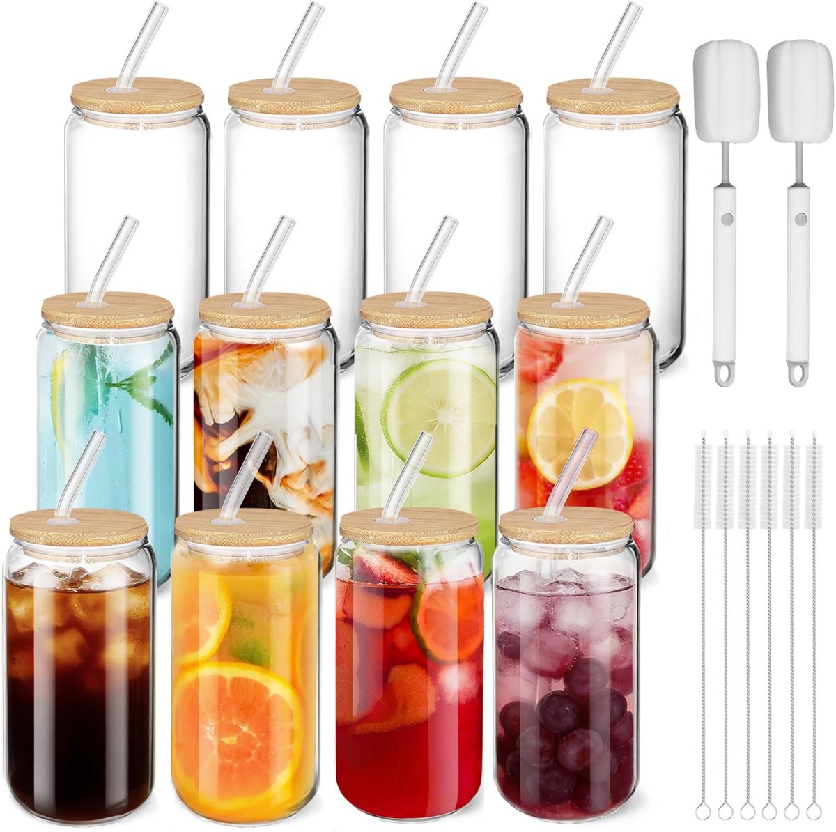 Solidchoice - Set van 12 Cocktailglazen 16 oz met Deksels en Rietjes