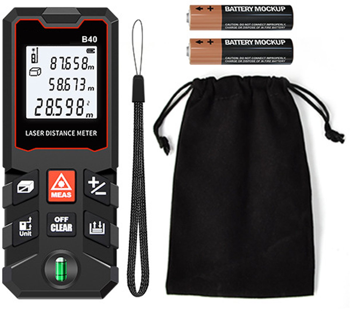 Laser Afstandsmeter 40m - Laser Meetinstrument - Digitale Afstandsmeter met ±1,5 mm Nauwkeurigheid, Laser Meetapparaat met Waterpas, Oppervlakte, Volume en Pythagoras Functie