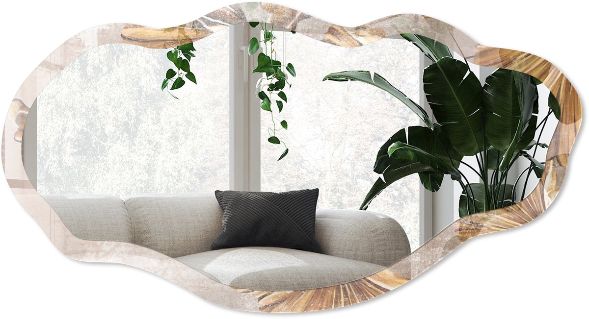 Wallfluent Plantenbladeren Spiegel - Bruin Rechthoekige Spiegel Voor Interieur - Organische Spiegel - Woonkamer - Schilderachtig - 45x90 cm - Totale afmeting 52x97 cm