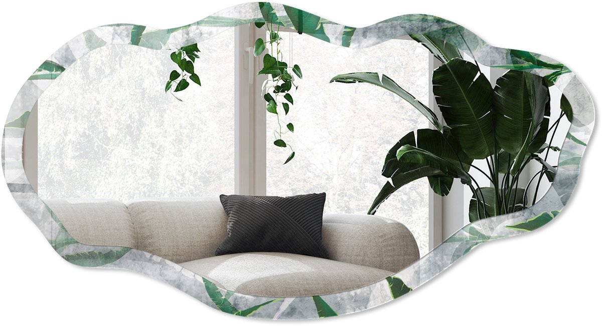 Wallfluent Groene Bladeren Spiegel - Groen Rechthoekige Spiegel Met Modern Design - Organische Spiegel - Badkamer, Woonkamer, Slaapkamer - Aquarel - 45x90 cm - Totale afmeting 52x97 cm