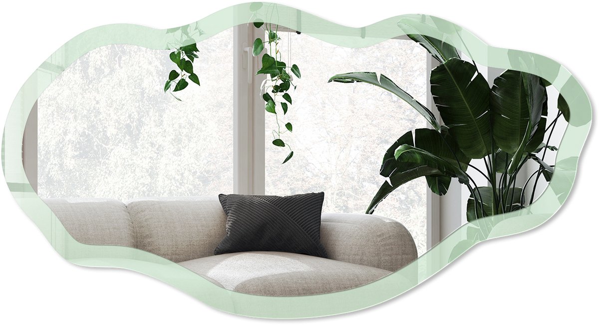 Wallfluent Mintgroen Spiegel - Groen Rechthoekige Spiegel Voor Interieur - Organische Spiegel - Woonkamer - Minimalistisch - 45x90 cm - Totale afmeting 52x97 cm