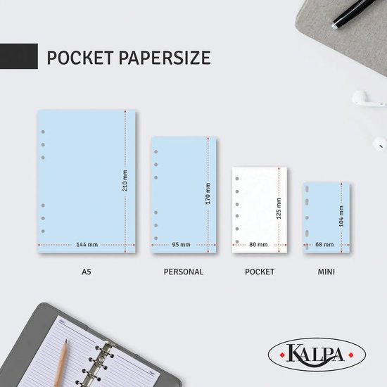 Papierformaten van Kalpa: A5, Personal, Pocket en Mini