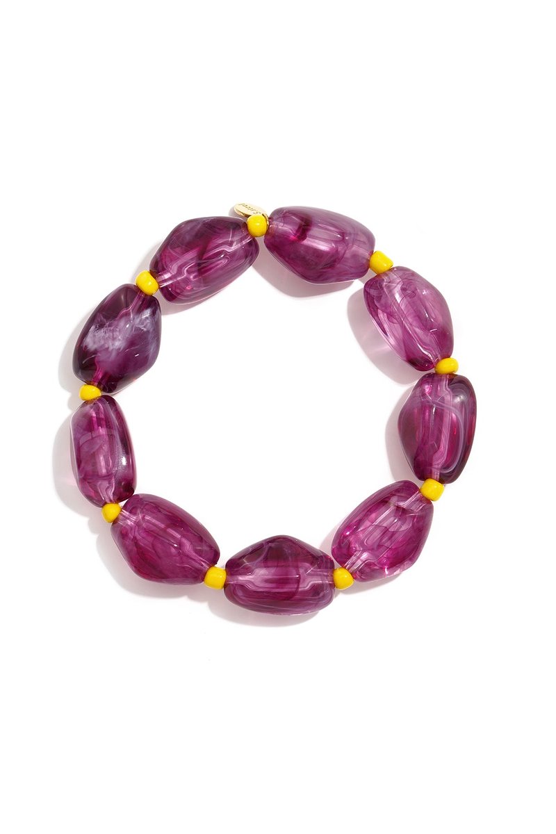 Nola - Kralen Armband - Acryl & Stainless Steel - - donkerpaars