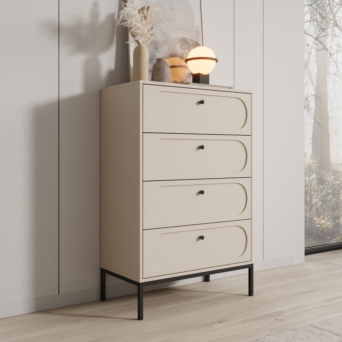 Meubella - Montserrat - Ladekast met 4 lades - Beige - 80x40x115 cm