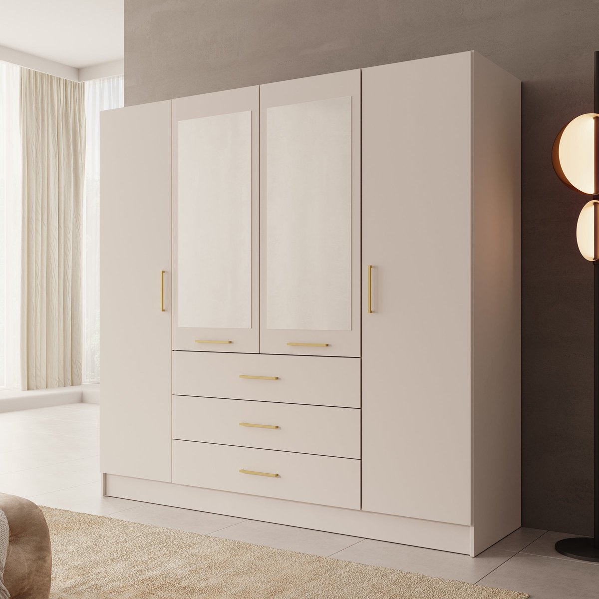 MEUBELLA Komodo - Kledingkast met 4 deuren - Beige - 200x61x201 cm