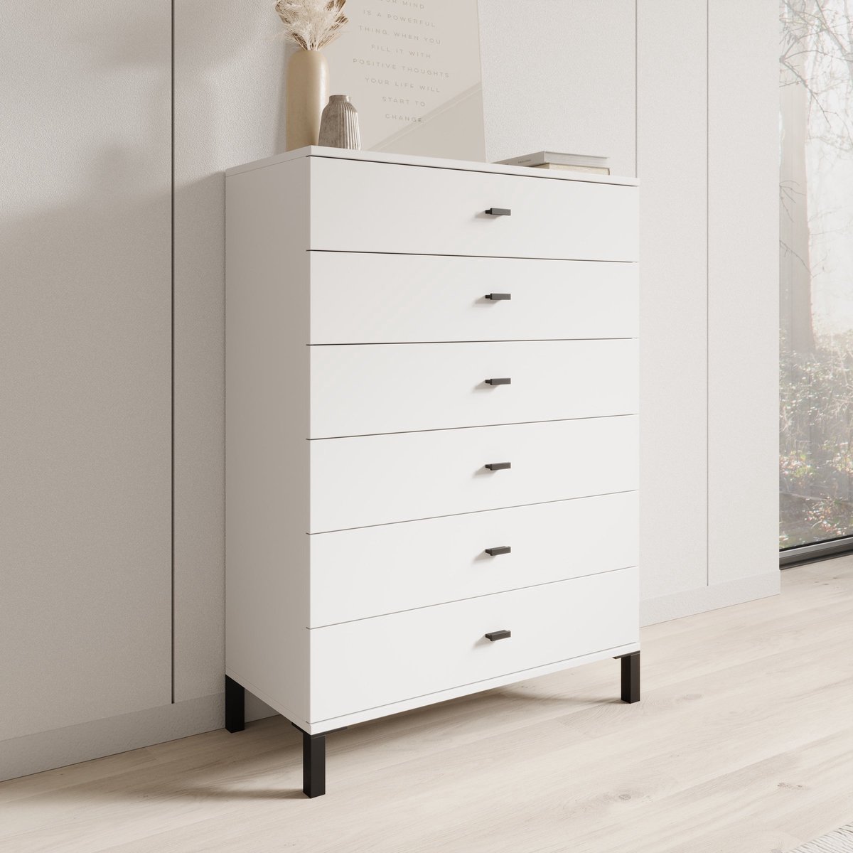 MEUBELLA Avellio - Ladekast met 6 lades - Wit - 77x35x110 cm