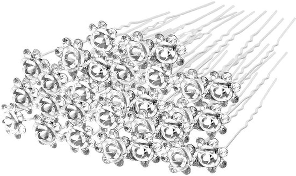 Bruidshaarspelden 30 Stuks - Kristallen Haarspelden - Rozenbloem/Strass - Haaraccessoires Vrouwen - Bruidsmeisjes - Geschikt voor Bruiloften/Gala's