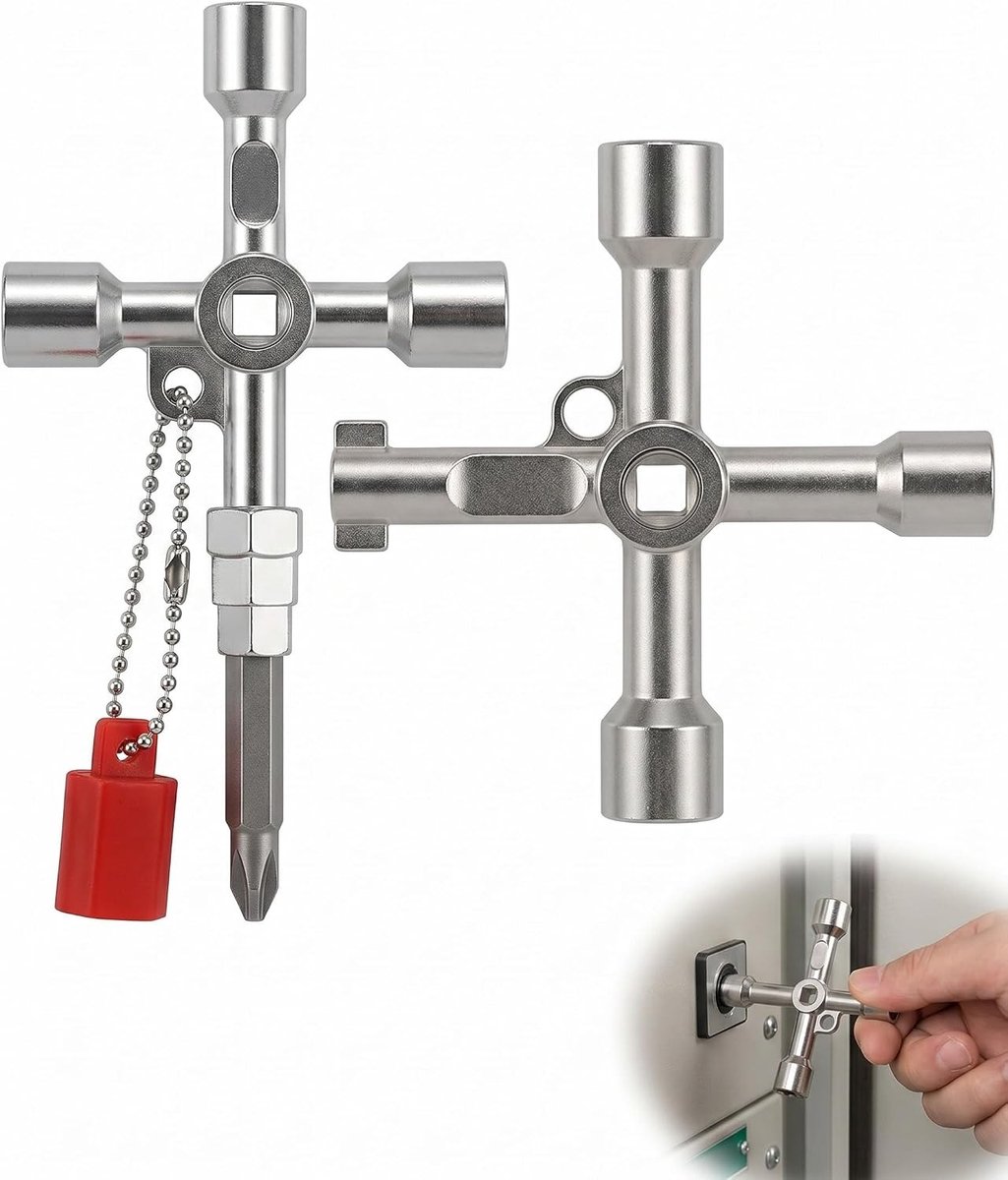 Universele Multifunctionele Sleutel 4-in-1 - Zilverkleurig - Compacte Toegangsoplossing - Voor Technici en Elektriciens