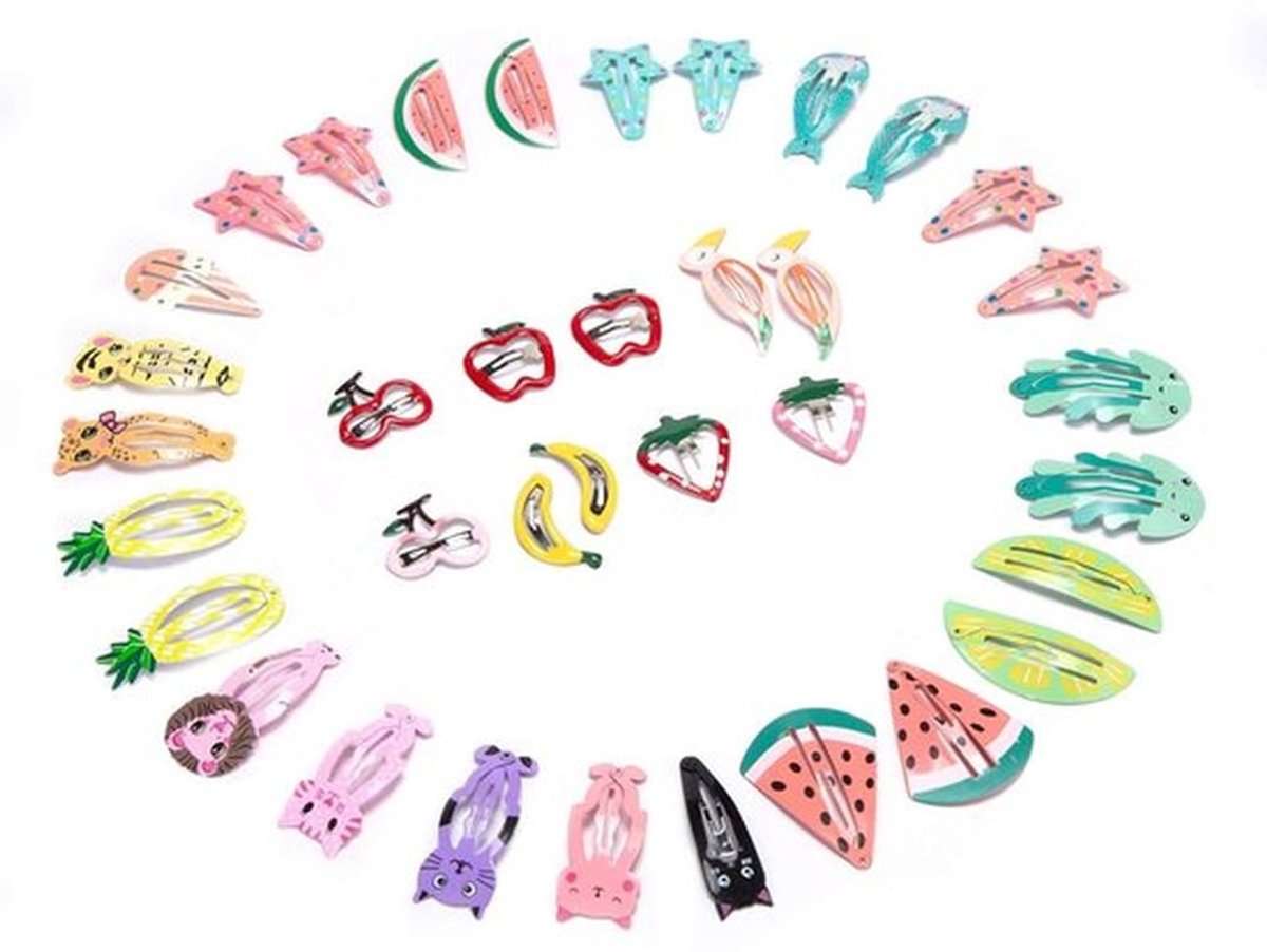 Haarspelden 60 Stuks - Karikatuurontwerp - Fruit/Dieren - Haaraccessoires voor Kinderen - Decoratie voor Meisjes - Hoge Kwaliteit - Haarclips