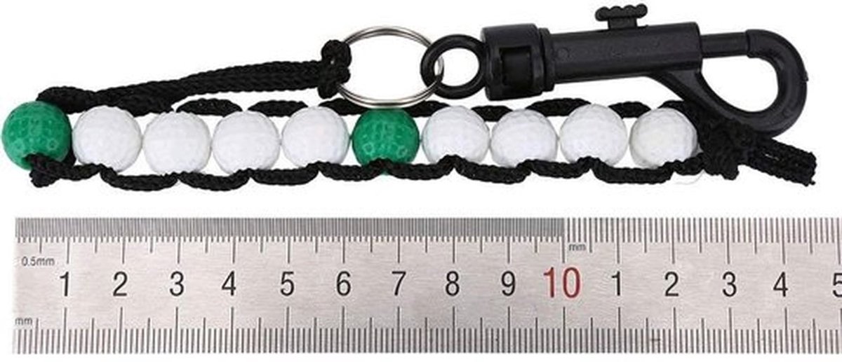 Golfteller met duurzame clip - Slagmeter - Score Tracker - Nylon Vlechtwerk - 4 Witte Kralen/1 Groene Parel - Effectieve Telling voor Golfers - Scoreteller
