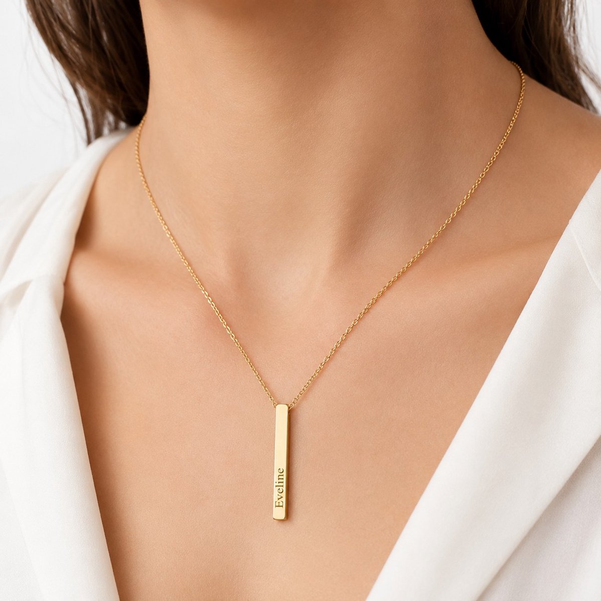 Dames Ketting 3D Staaf Goud