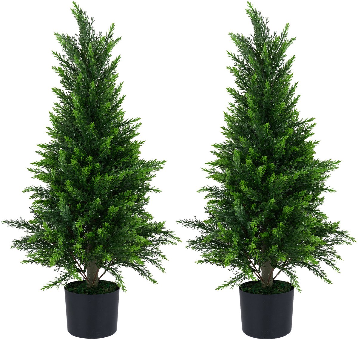 COSTWAY Set van 2 kunstplanten ceder, 90 cm, kunstplant cederboom, kunstboom met pot, groene planten met PE-stam en bladeren, decoratieve plant kamerplant, cipresplant voor thuis en kantoor, groen
