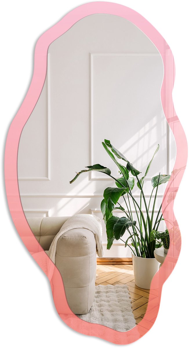 Coloray Roze Oranje Spiegel - Roze Elegante Rechthoekige Wandspiegel - Organische Spiegel - Slaapkamer, Woonkamer, Kantoor - Klassiek - 45x90 cm - Totale afmeting 52x97 cm Roze Oranje, Roze