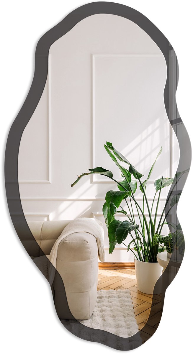 Coloray Zwart Spiegel - Zwart Moderne Rechthoekige Wandspiegel - Organische Spiegel - Woonkamer, Kantoor, Slaapkamer - Klassiek - 45x90 cm - Totale afmeting 52x97 cm