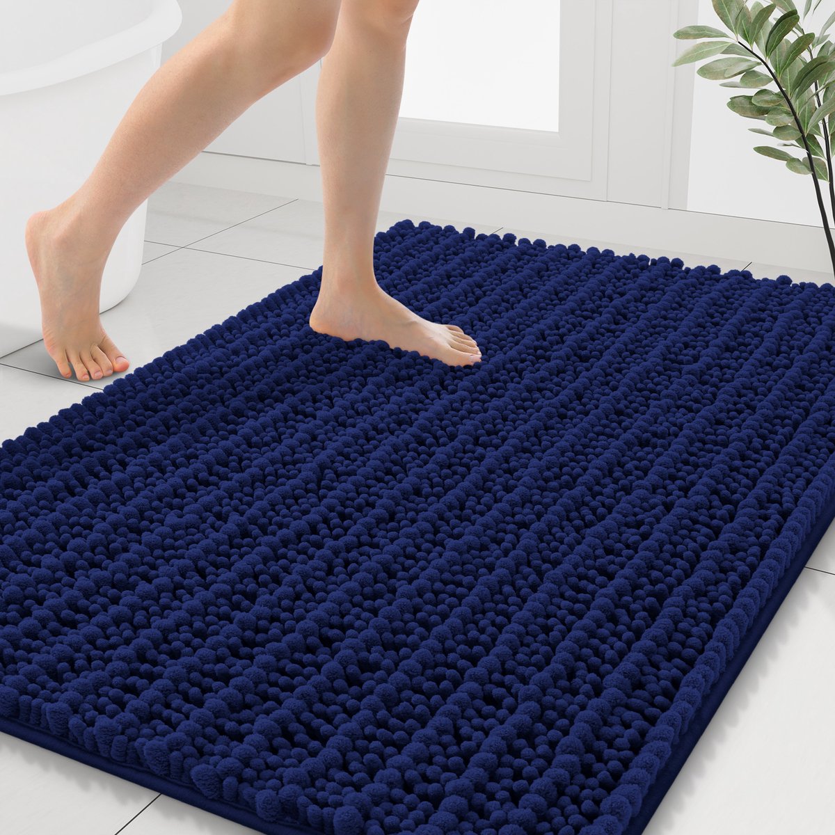 Olanly Badmat Antislip – Chenille Douchemat – Badmat Badkamer – Dik, zacht en absorberend – Marineblauw – 82X102cm