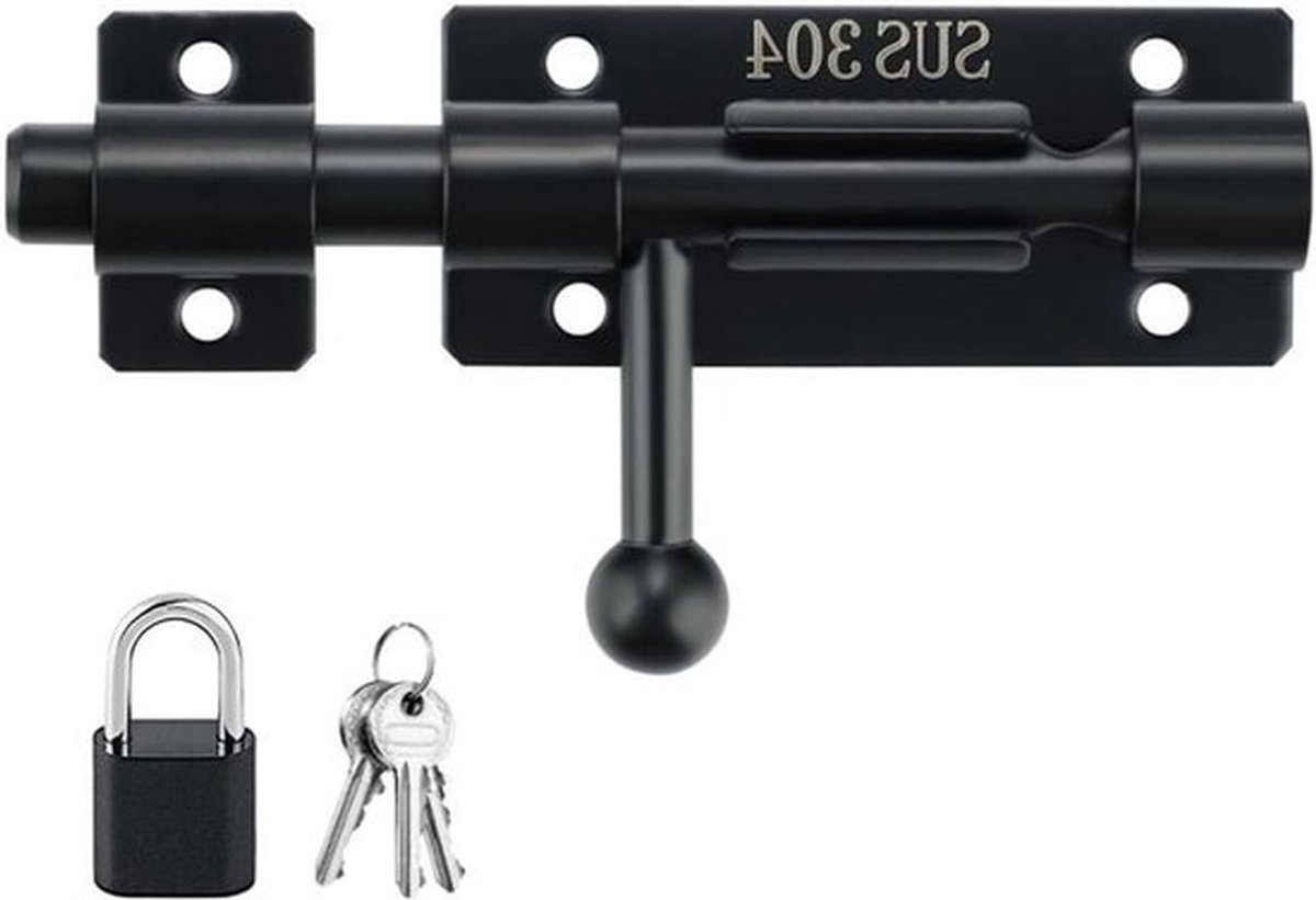 10.7 cm Padlock Set van 304 RVS, Veiligheidsdeurenslot, Dikke Zware Sliding Lock, Betrouwbaar Cilinderslot met Boorgat, Zwart