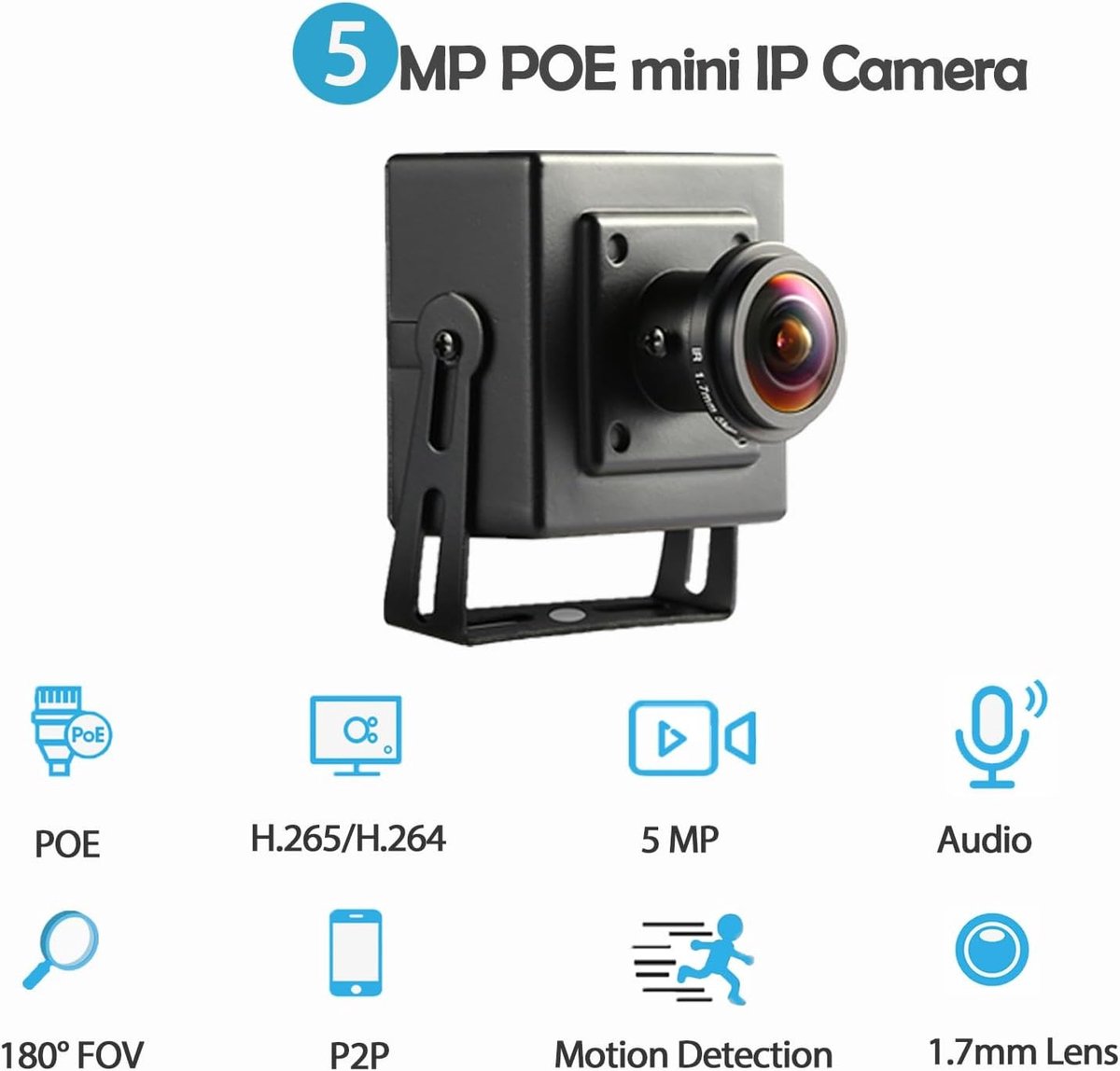 Verborgen camera - Zwart - 5,3 x 4,5 x 4 cm - 5MP HD Mini IP Camera met 180° Fisheye Lens en Ingebouwde Microfoon - Voor Binnengebruik