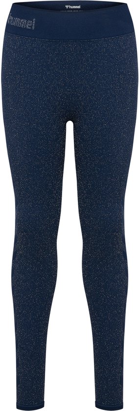 Donkerblauwe legging met een all-over glinsterend patroon en Hummel logo op de tailleband.
