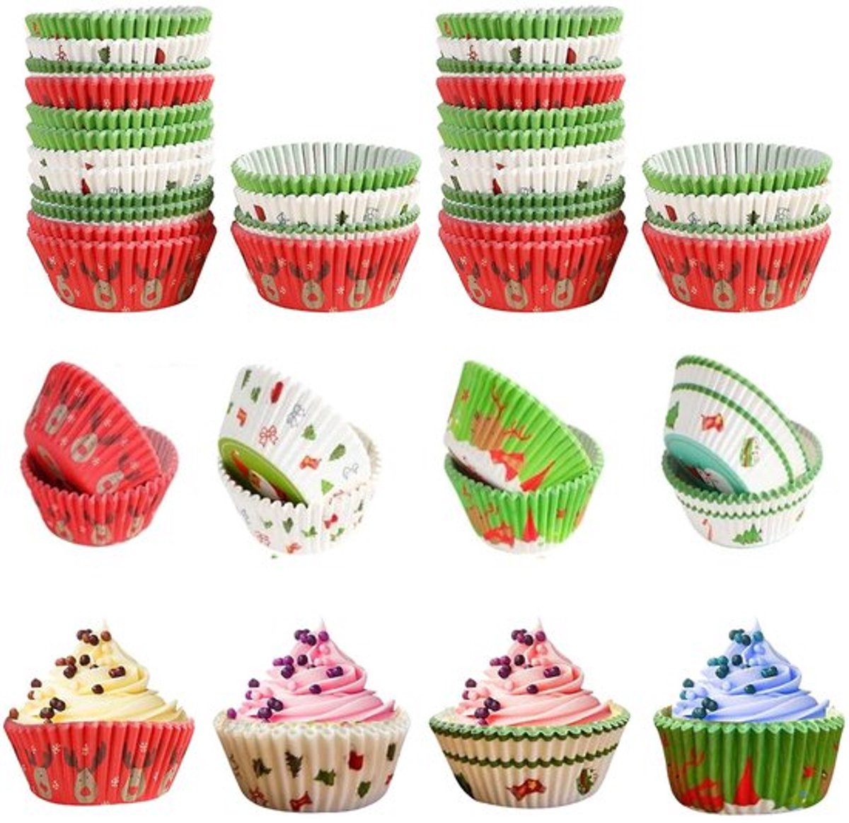 Muffinvormpjes Papier 200 Stuks - Mini Muffinvormpjes - Kerstmis Muffinvormpjes - Bakken Dessert - Hoge Kwaliteit - Veilig Oliepapier - Cupcakevormpjes