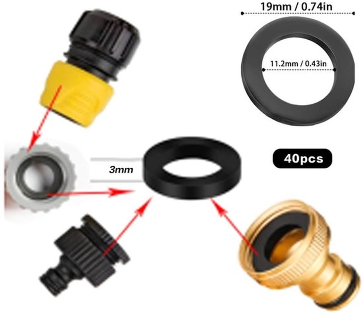 40 ringen voor 1/2-inch doucheslangen, rubberen pakkingen, douchekopringen en O-ringen voor hydraulische kranen.