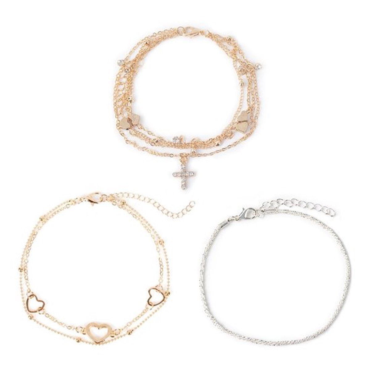 - Vrouwen Enkelbandjes - Verstelbaar en Waterdicht - Bohemian Stijl - Goud en Zilver - Hart Aanhanger - Perfect voor Strand en Feestjes