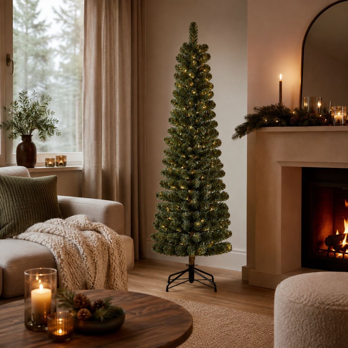 Black Box Trees Charlton Smalle Kerstboom met Timer en Dimfunctie - Kerstversiering voor Binnen tijdens de Feestdagen - Kunstboom met Scharnierconstructie - H215 x Ø56 cm - Groen – foto 7