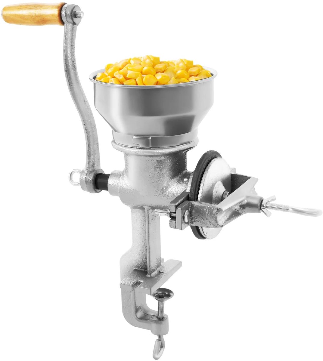 Home & Beyond® Handmatige Graanmolen - Gietijzeren Molen met Handkruk - Verstelbare Maalgraad - Zilver - 0,5 kg