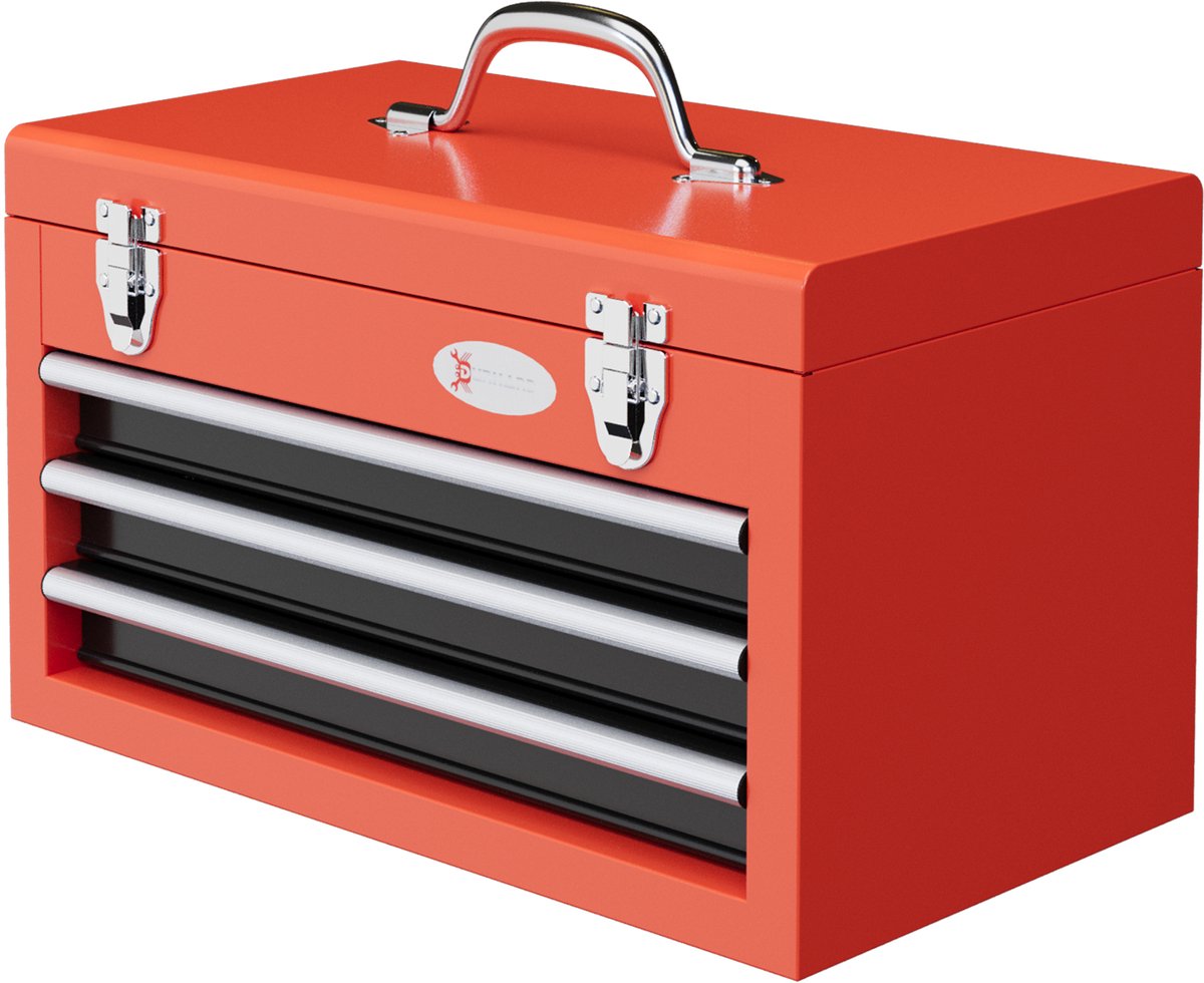 Gereedschapskist met 3 laden - 1 vak - stevige stalen sluitingen - 45 x 24 x 27 cm - rood