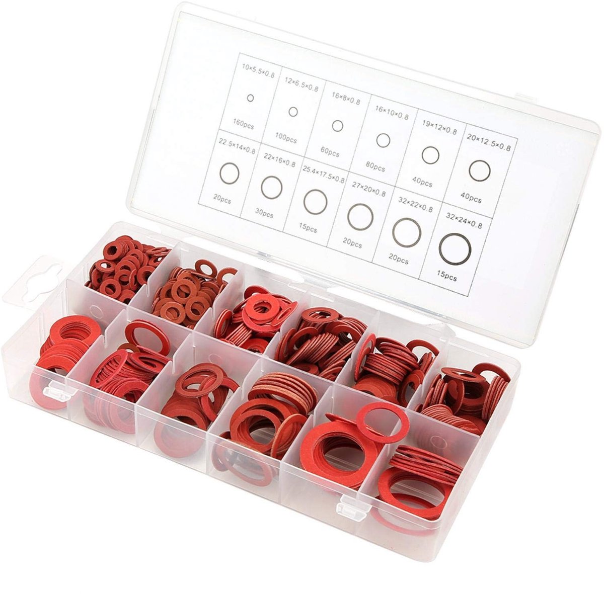 Dailygoods- Sluitringen 600 Stuks - Rood Staalpapier - Isolatie - Diverse Maten - Plastic Doos - Goede Isolatieprestaties - Isolatiering