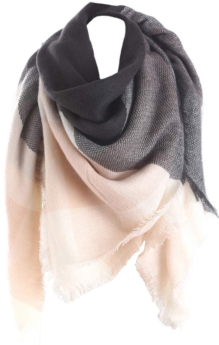 Damessjaal XXL, warm, zacht, gebreide sjaal, geruit, wintersjaal, herfstsjaal, wollen sjaal, sjaal, poncho, cape