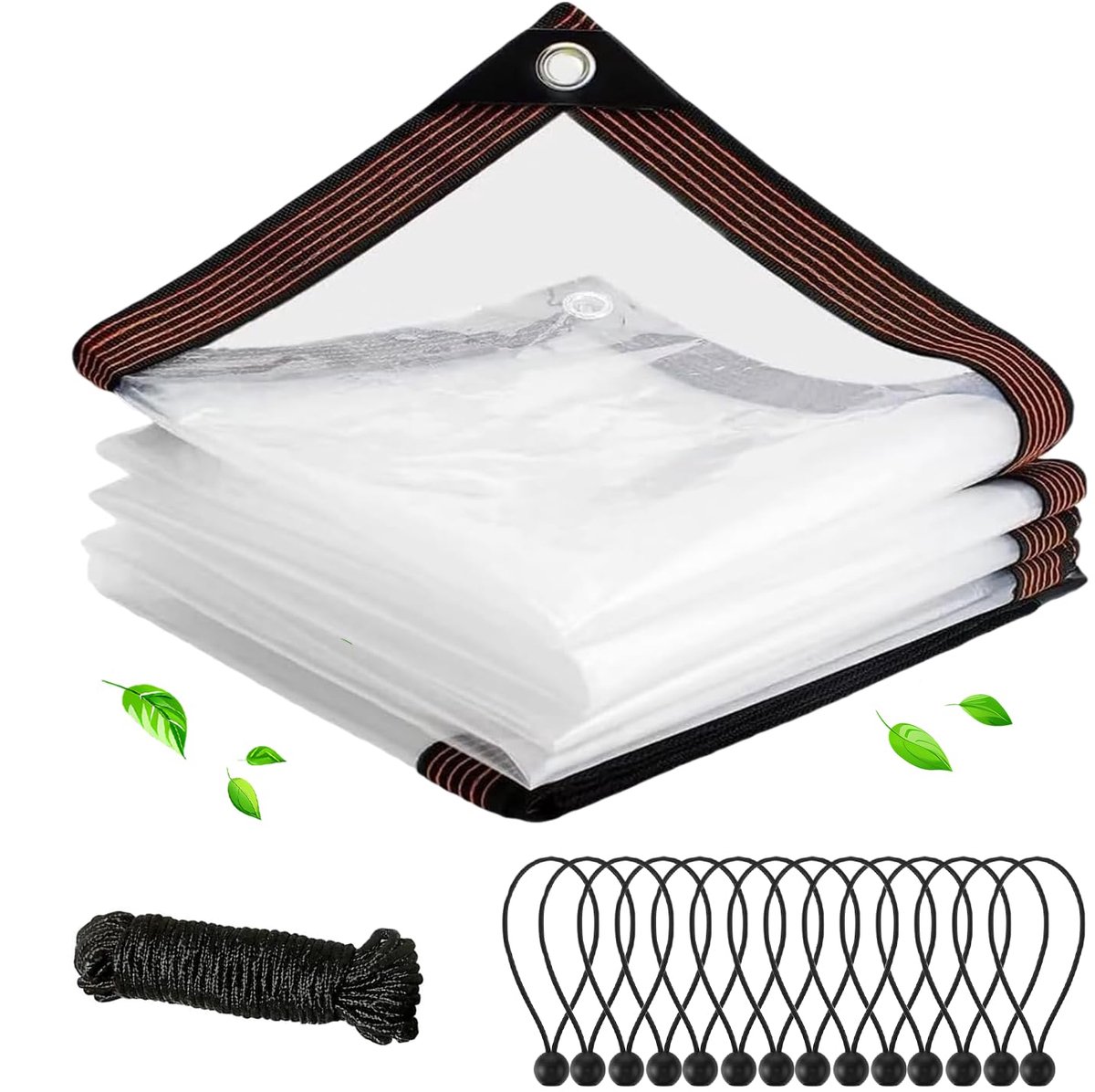 2 x 1 m transparant zeil met ingestanste ringen, regenbescherming, windbescherming, afdekzeil, waterdicht, doorzichtig zeil met zeilspanner voor buiten, terras, tuin, balkon, camping