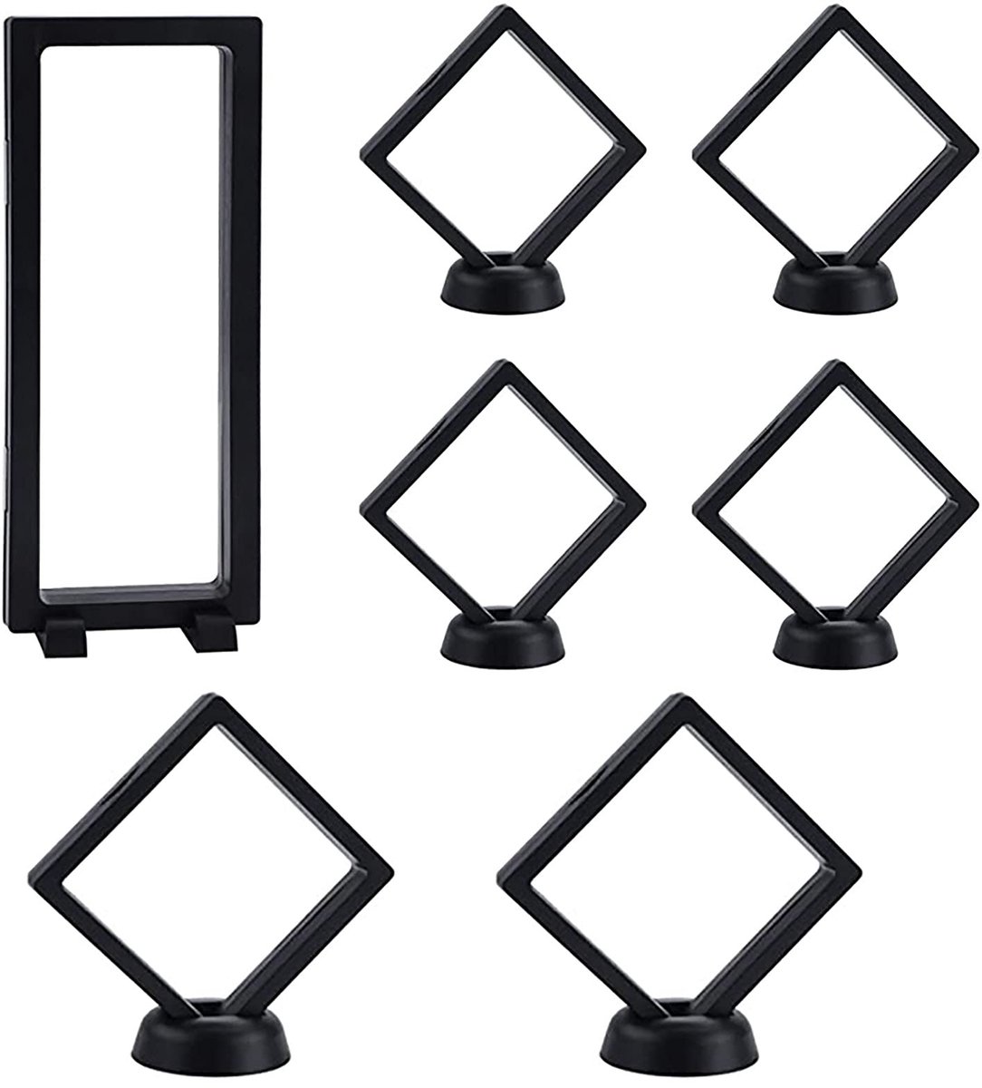 displaystandaard, 7 stuks 3D drijvende frame displayhouder, ophangvitrine, PE-film sieraden opbergdoos, muntendisplaydoos met standaards, voor verzamelobjecten, memorabilia-decoraties,