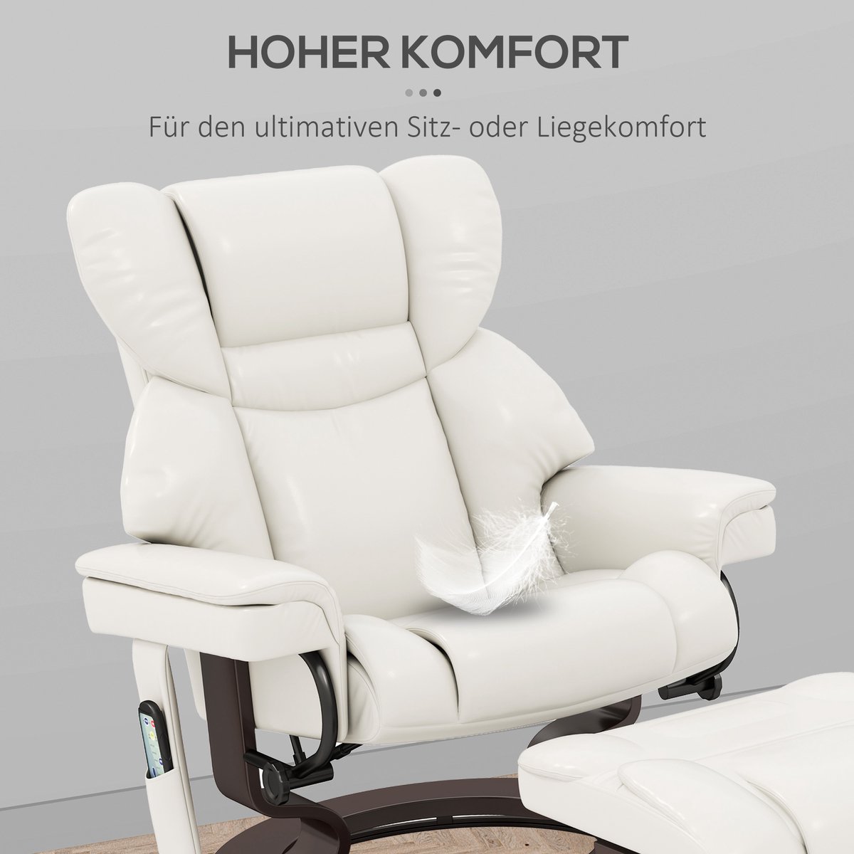 Relaxfauteuil Met Voetenbank - Elektrisch Draaibaar - Met Ligfunctie En Massage - Voor Woonkamer En Ontspanning - Kunstleer - Crèmewit – foto 6