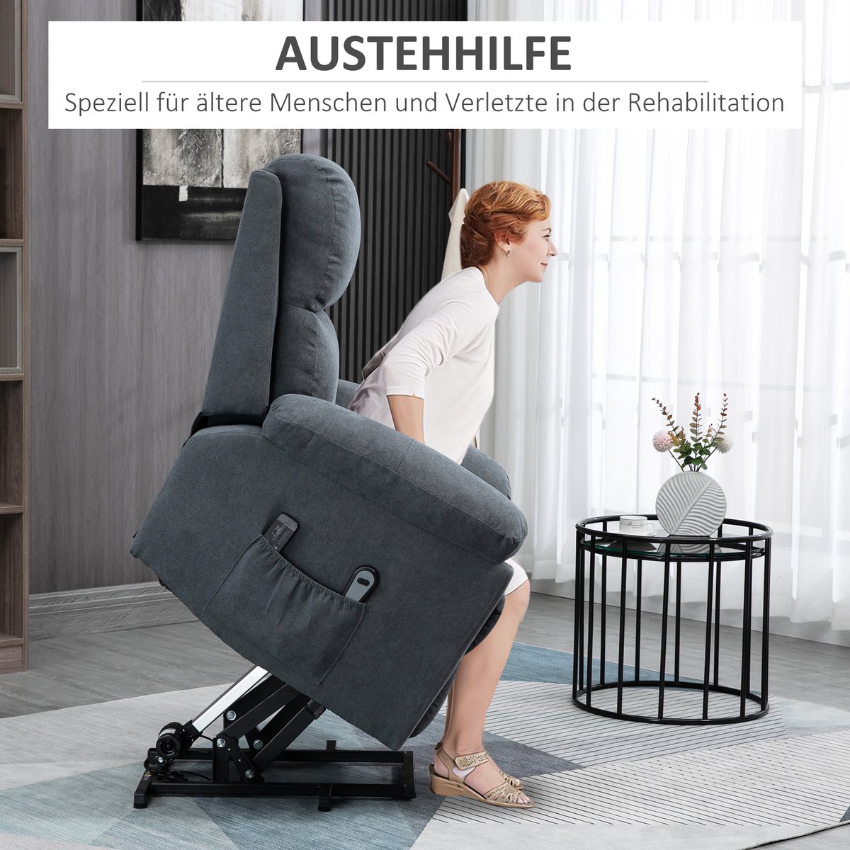 HAUSS SPOLE Fauteuil - Massagefauteuil Met Opsta Hulp - Elektrisch Verstelbaar Met Voetensteun En Afstandsbediening - Voor Woonkamer - Stof Grijs