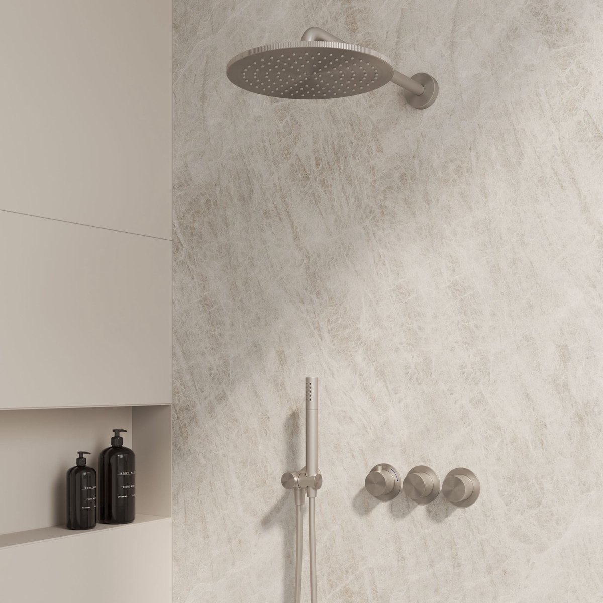 Complete 3-knops inbouw douchekraanset Sanitado Ferro in RVS