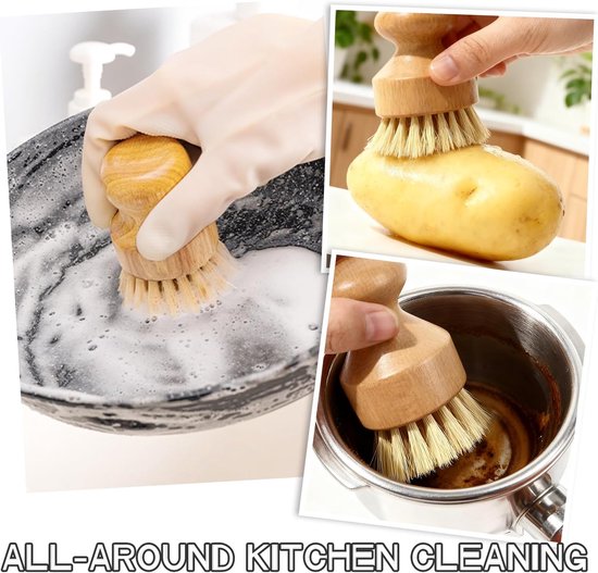 2 stuks afwasborstel voor het reinigen van hout, servies van hout, borstel van bamboe, champignonborstel en groenteborstel voor een eenvoudige grip in de handpalm — afbeelding 4