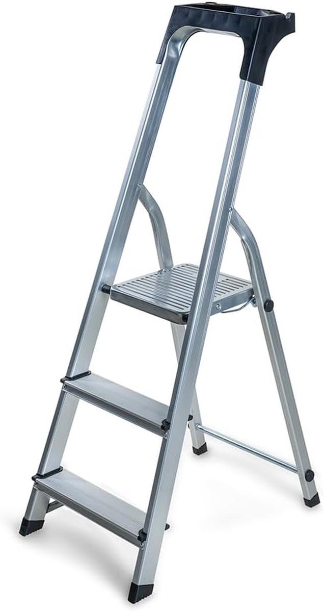 Huishoudtrap 3 treden - Keukentrap Aluminium - Klusjes in huis - Extra verdikt aluminium - 63cm hoog - Aluminium