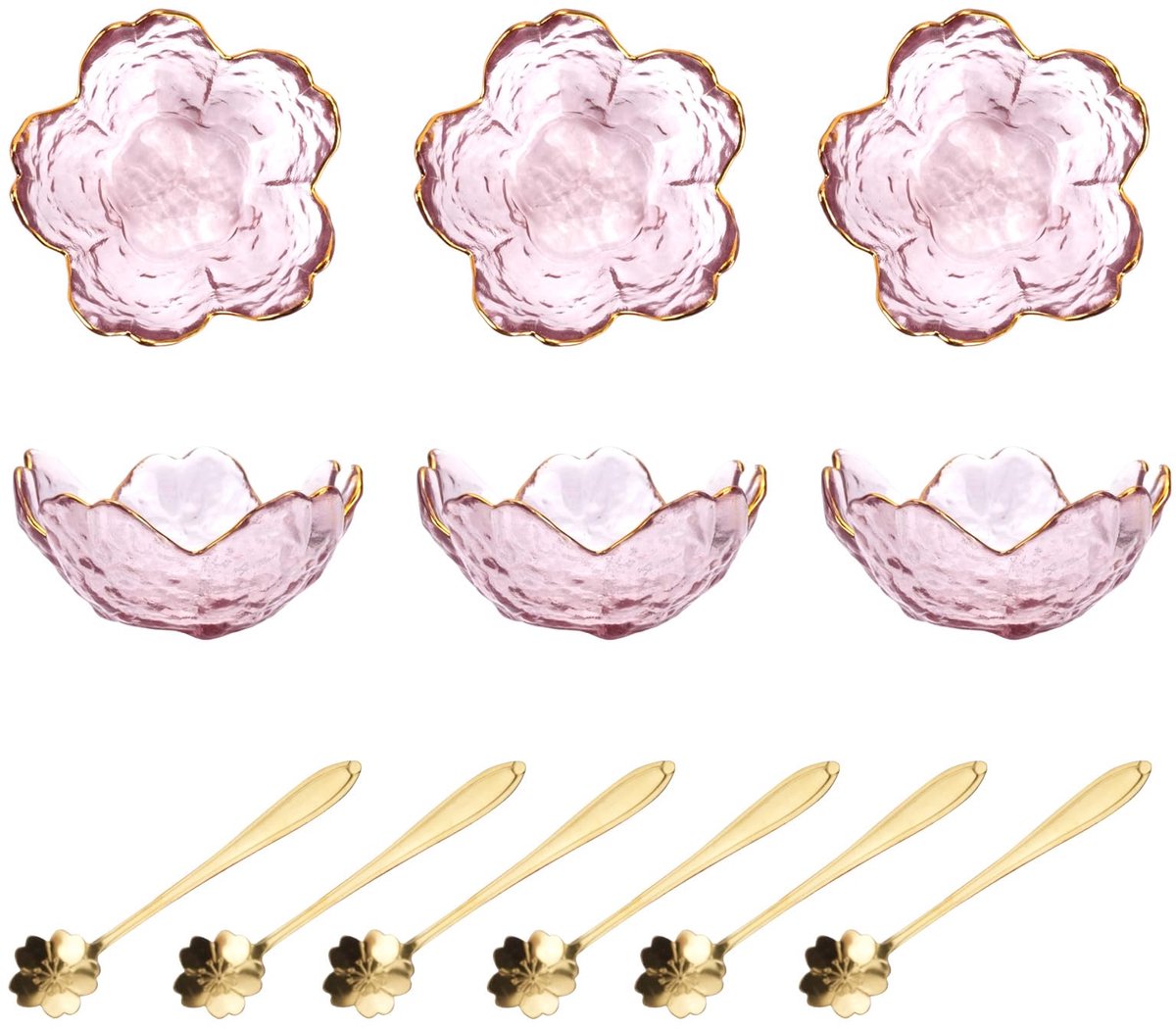 6 stuks kersenbloesem-dessertkommen, mini-kristallen schalen, roze kleine glazen schalen, theezakhouder, dipschalen, sojasausschaal, snackschaal, serveerschalen, kleine kaarsenhouders