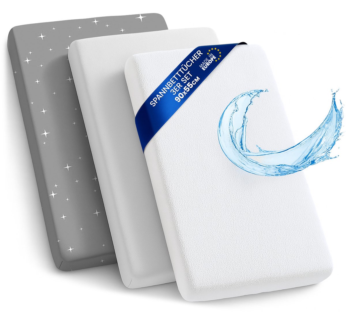 Hoeslaken Kinderwagen Baby Hoeslakenset Set van 3: 50x90 cm - 2x lakenset + 1x waterdichte matrasbeschermer - Babybed Accessoires voor Kinderbedje Aanschuifbed Wiegje 55 x 90