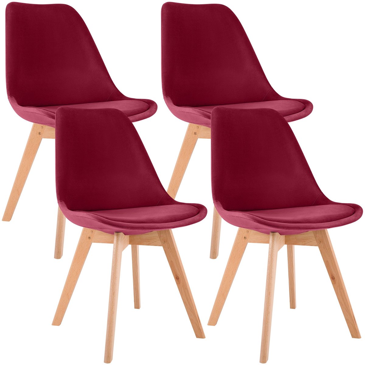CLP Linares Set van 4 eetkamerstoelen rood Fluweel