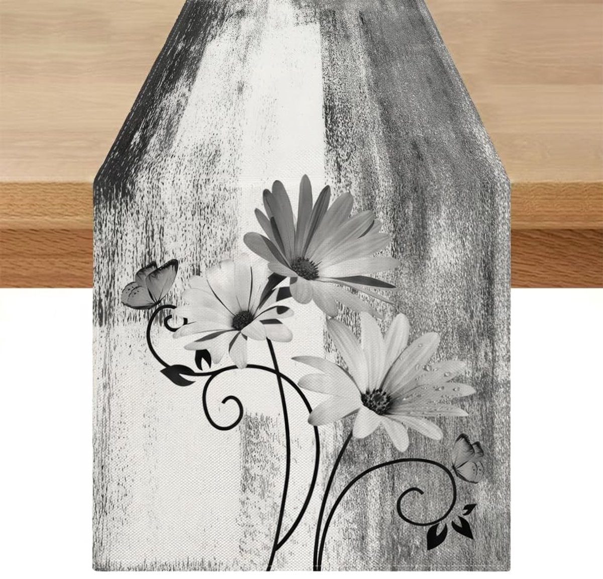 Tafelloper, grijs, 40 x 140 cm, planten, bloemen, tafelloper, waterafstotend, outdoor, afwasbaar, loper, tafel, lente, modern, keuken, eettafel, decoratie voor binnen, eetkamer, feest