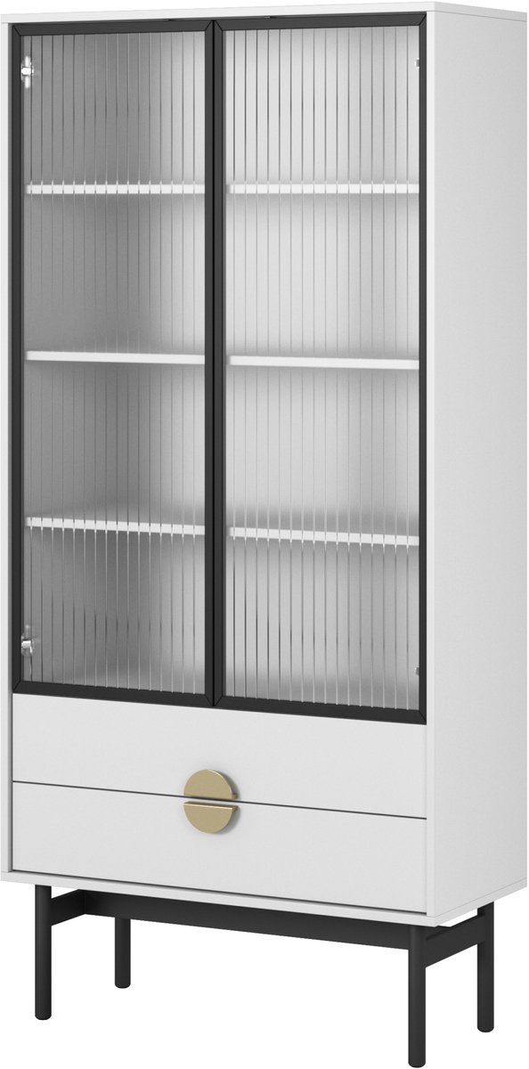 Selsey Stoon II – Vitrinekast met 3 planken en 2 lades, wit, 85 cm