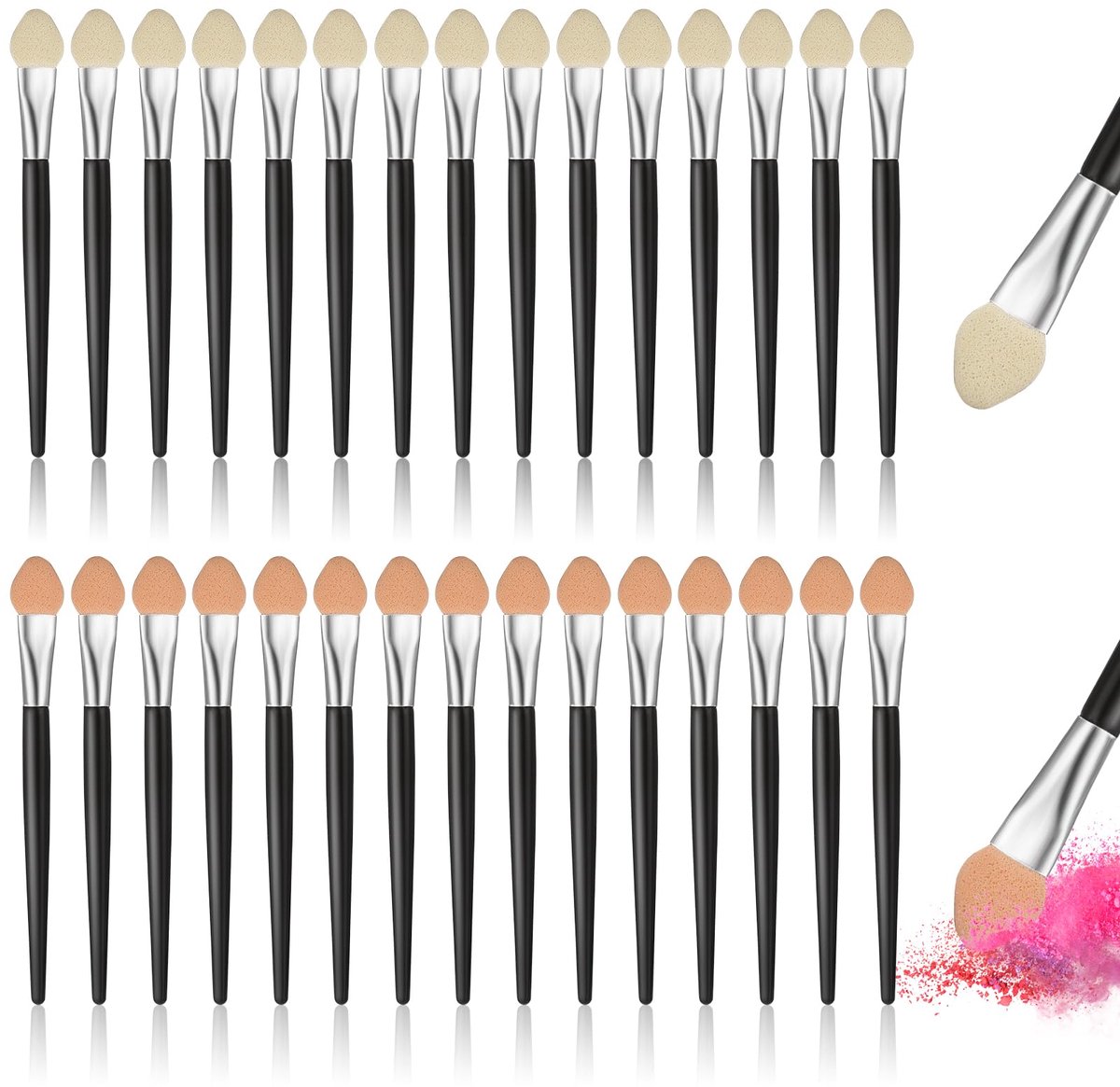 30 stuks oogschaduw applicators, oogschaduw borstel spons borstels make-up applicator 7,5 cm herbruikbare schuim tip make-up oogschaduw applicator borstel set wasbare inkt verf schilderen kleine