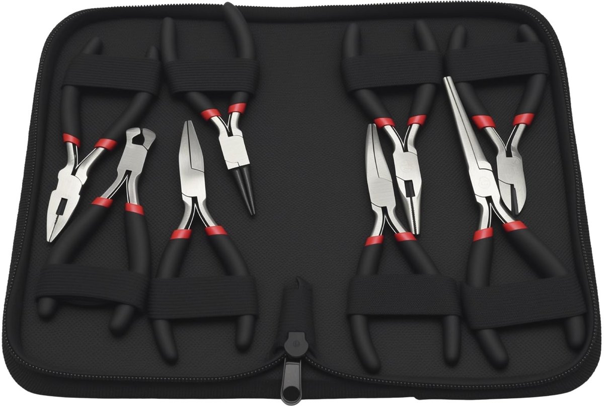 Dailygoods- Mini Tangenset 8-delig - Precisiegereedschap - Zijsnijder/Punttang/Ronde Tang/Platte Tang - Ergonomische Grip - Antislip Ontwerp - Corrosiewerende Coating - Tangset