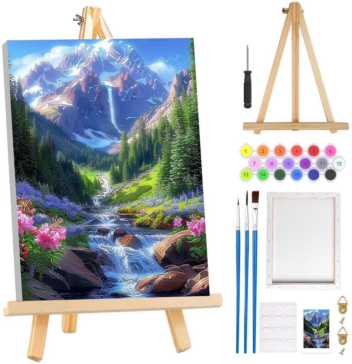 Dailygoods- Schilderen op Nummer - Ingelijste Verfset voor Volwassenen - Acrylverf Kit - Canvas 8 x 30,5 cm - Houten Ezel - Doe-het-zelf Wanddecoratie