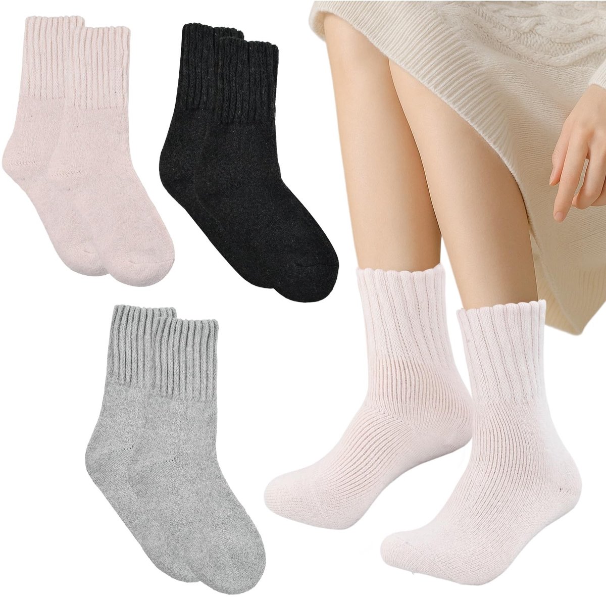 Dailygoods - 3 paar modieuze damessokken, zachte thermische premium kwaliteit, dik, comfortabel en ademend, basic damessokken, geschikt voor sport, vrije tijd en feesten, maat 37-42
