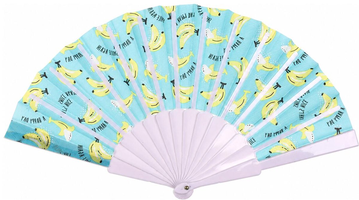 Spaanse hand waaier - Bananen print - 23 cm - kunststof - Fruit thema