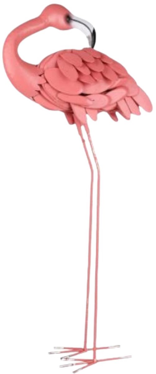 Sunnydays Flamingo Dierenbeeld - achterom kijkend - ijzer / metaal - 34 x 16 x 83 cm - tuindecoratie